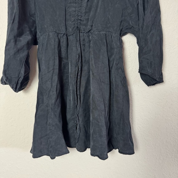 Zara Black Long Dolman Sleeve Mini Dress Gathered V Neck - Picture 4 of 9